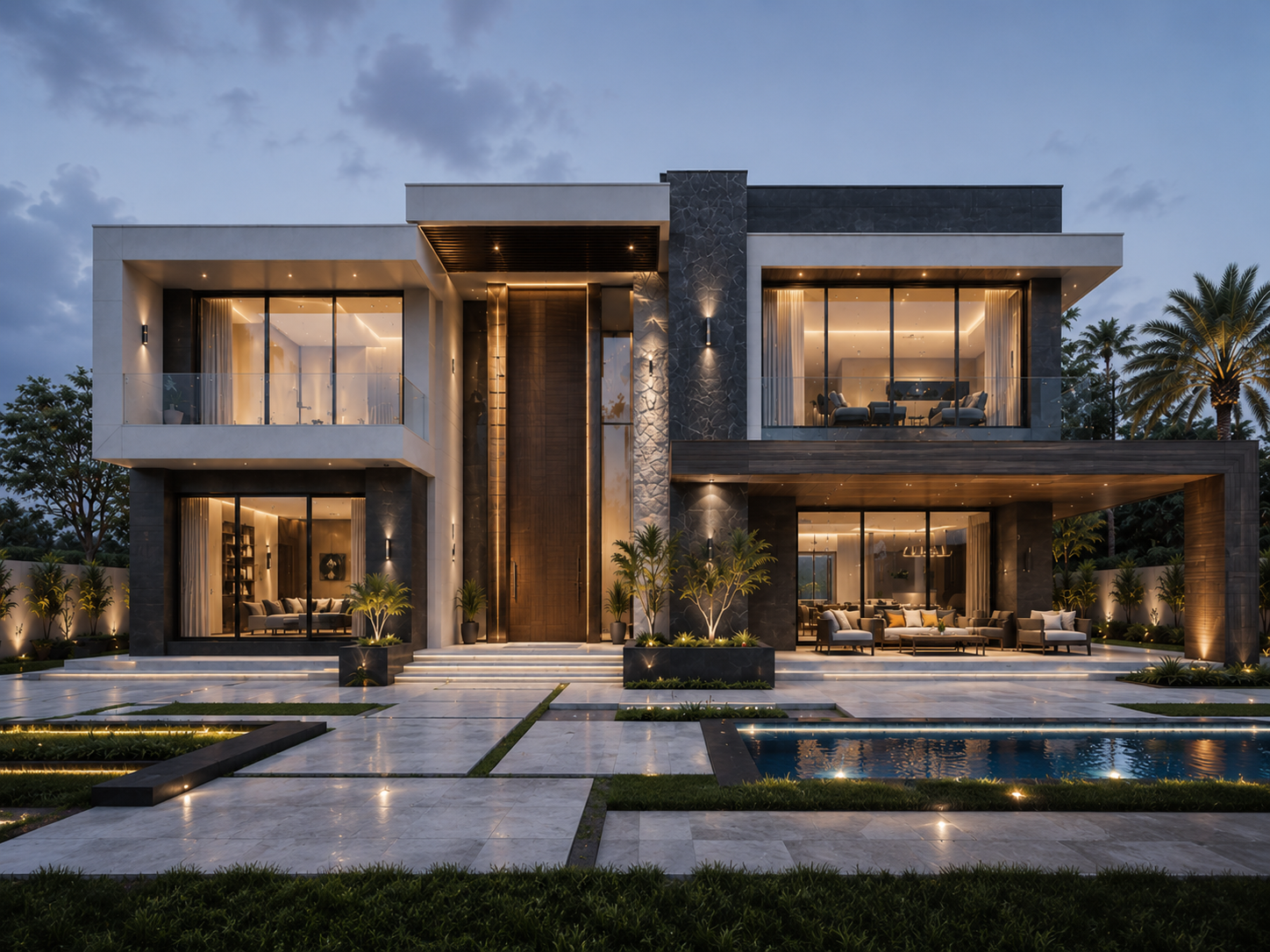 Modern luxury home at dusk